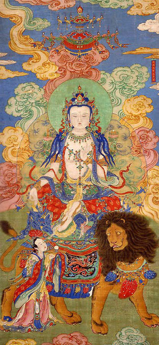 Painting of Buddha atop a Lion