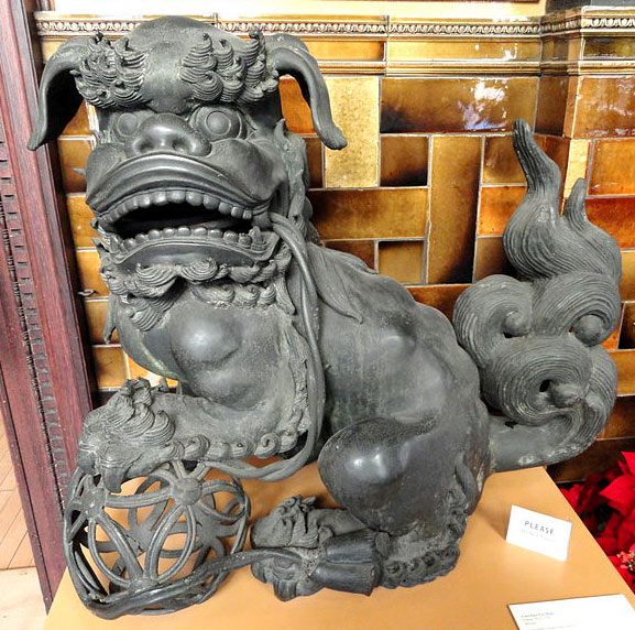 Male Fu Dog Statue with Paw on Ball