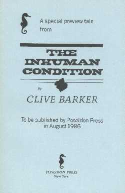 Clive Barker - The Inhuman Condition, Poseidon, 1986 proof