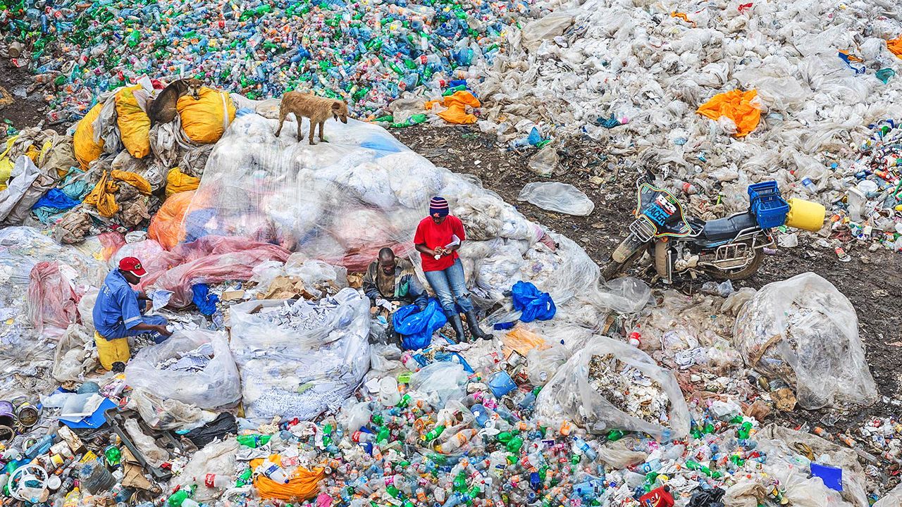 Plastic in a landfill in Kenya. 