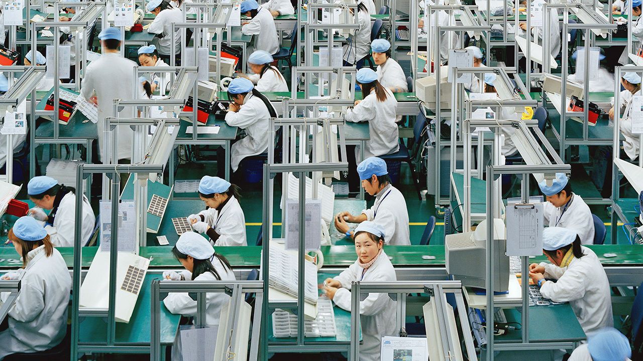 Workers in a factory in Zhejiang Province, China.