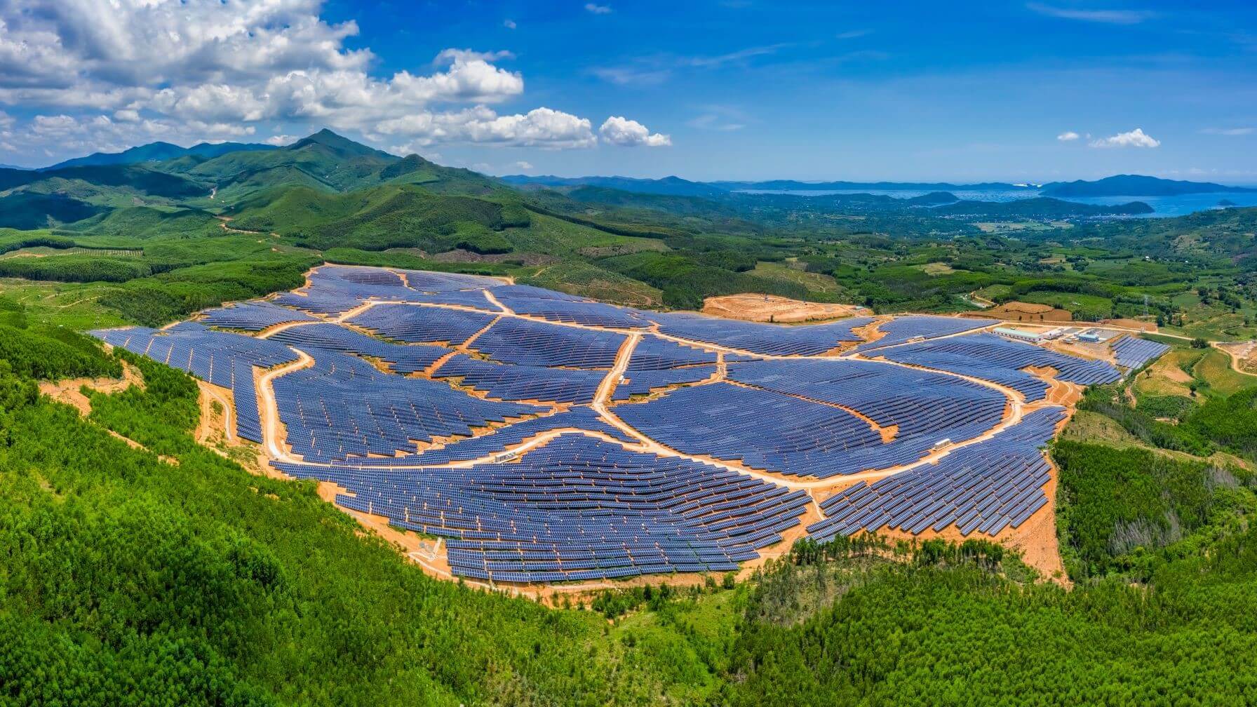 Aerial view over solar farm in Phu Yen province on Vietnam’s southern-central coast