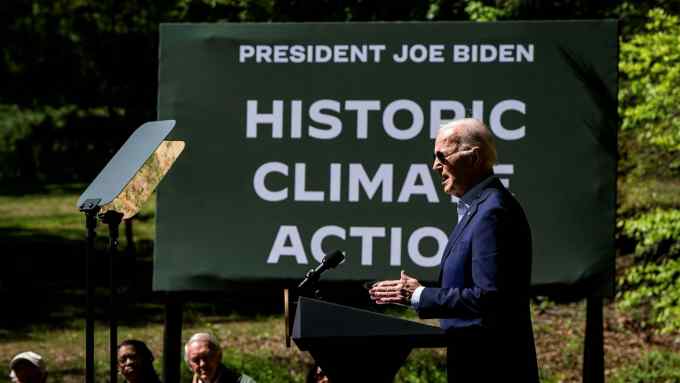 US President Joe Biden speaks at Prince William Forest Park in Triangle, Virginia