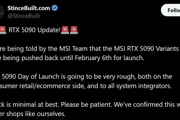 MSI Delays GeForce RTX 5090 Release to February 6th, Citing Limited Stock