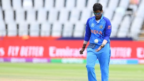 India's Deepti Sharma prepares to deliver a ball during the Group B T20 women's World Cup cricket match between West Indies and India at Newlands Stadium in Cape Town on February 15, 2023. (Photo by Rodger Bosch / AFP)(AFP)