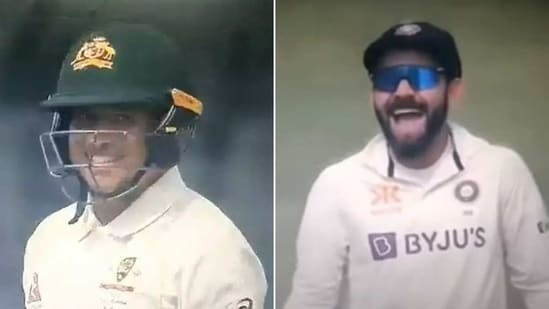 Usman Khawaja and Virat Kohli couldn't help but explode in laughter(Screengrab)