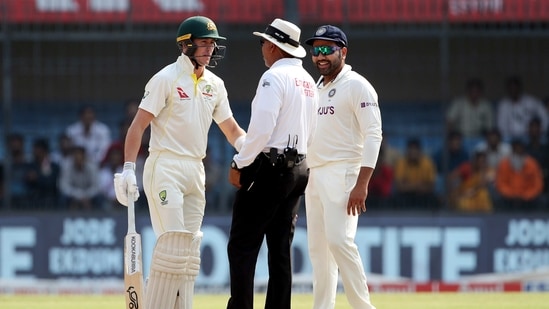 Indore, Mar 03 (ANI): Australia's Marnus Labuschagne in a discussion with the umpire during Day 3 of the 3rd Test match against India, at Holkar Cricket Stadium, in Indore on Friday. (ANI Photo)(ANI)