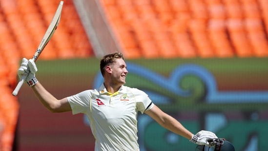 Cameron Green celebrates his century during Day 2 of the 4th Test between Australia and India at Narendra Modi Stadium in Ahmedabad(ANI)