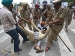 Punjab police remove blockade by fugitive radical leader Amritpal Singh's supporters. (Sanjeev Sharma/ Hindustan Times)