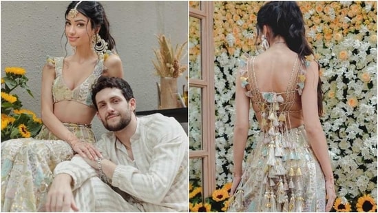 Alanna Panday wears backless bralette, sharara and Chandbalis for Haldi ceremony. (Instagram)