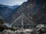 A view of the under construction Anji Bridge during its media preview at Reasi District near J&K's Katra. (Sanchit Khanna/ Hindustan Times)