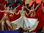 Rashmika Mandanna (C) performs for the opening ceremony.(AFP)