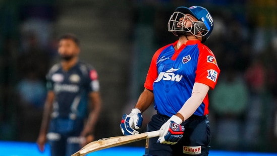 Prithvi Shaw reacts after his dismissal against Gujarat Titans. (PTI)