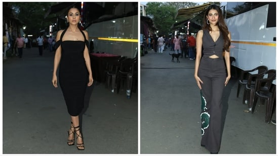 Shehnaaz Gill and Palak Tiwari chose to dress up in black in their own ways for the promotions of their debut film Kisi Ka Bhai Kisi Ki Jaan on The Kapil Sharma Show. (Varinder Chawla)