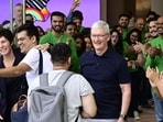 Picture of Apple CEO Tim Cook as he looks jolly during the inauguration of the first Apple store in India at BKC in Mumbai. (HT Photo / Anshuman Poyrekar)