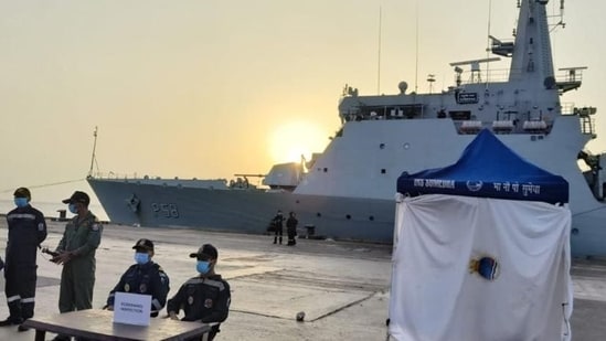 The third Saryu-class patrol vessel of the Indian Navy, INS Sumedha with 278 people onboard departed from Port Sudan for Jeddah on Tuesday.(source: MEA)