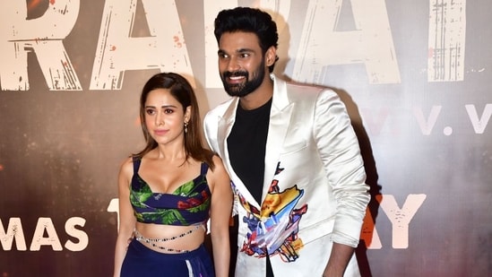 Telugu actor Bellamkonda Sreenivas plays the titular role of Shivaji or Chatrapathi in the film. This is his debut in Bollywood. He posed with co-star Nushrratt Bharuccha at the film screening on Thursday. She plays Sapna in the film. (Varinder Chawla) 