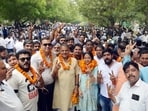 The ruling Bharatiya Janata Party (BJP) swept the mayoral elections in Uttar Pradesh winning the posts in all 17 municipal corporations on Saturday.   (ANI)