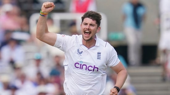 England's Josh Tongue celebrates the wicket of Ireland's Fionn Hand during day three of the first Test match between England and Ireland(AP)