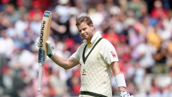 Steven Smith acknowledges the crowd after being given out caught by England's Ben Duckett off the bowling Josh Tongue. Smith scored his 32nd Test ton.&nbsp;(AP)