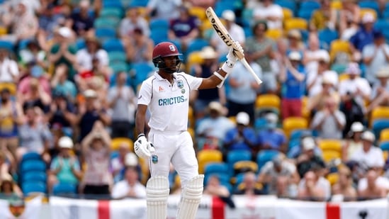 West Indies' Kraigg Brathwaite celebrates his 150-run-knock against England(Action Images via Reuters)