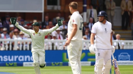 Alex Carey celebrates after running out Jonny Bairstow(Reuters)