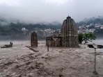 Following heavy rain, flood-like situation is seen in Himachal's Mandi as the Beas river flows above water level. (PTI)