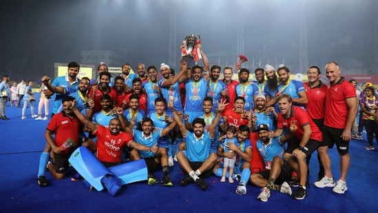 India sealed a 4-3 win vs Malaysia in the Asian Champions Trophy 2023 Final, in Chennai. The victory also helped them clinch their record-fourth ACT title.(AP)