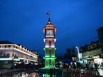 Another view of Clock Tower (Ghanta Ghar) shining in Tricolour lights on Monday evening in Srinagar. (Photo By Waseem Andrabi /Hindustan Times)