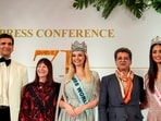 Miss World Karolina Bielawska on Monday arrived in Kashmir on a day-long tour for an event. She was accompanied by Miss India World Sini Shetty and Miss World Caribbean Emmy Pena.  (PTI)