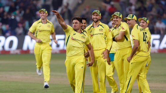 Australia cricketers celebrate(REUTERS)