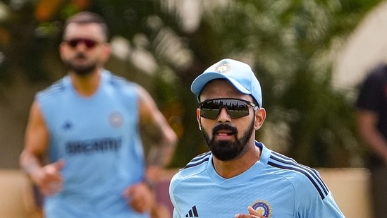 Indian cricket team player KL Rahul during a training session (PTI)