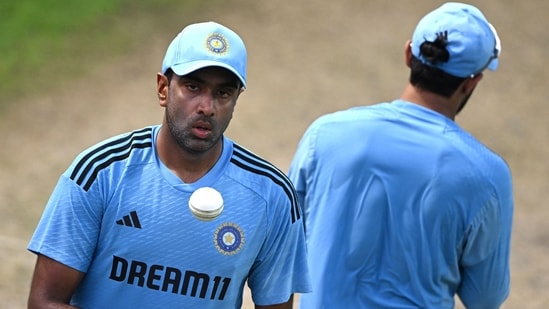 R Ashwin takes part in a practice session(AFP)