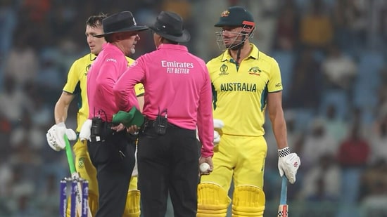 Marnus Labuschagne and Steve Smith talk to the on-field umpires