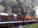 Fire broke out in the five coaches of the Ashti to Ahmednagar diesel multiple unit train (DEMU) between Narayandoh and Ahmednagar section at around 3.24 pm, officials said, adding, no passenger was injured in the incident. (ANI)