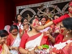 Devotees of Maa Durga celebrate the last day of Durga Puja - Vijayadashami - with pomp. This year, it falls on October 24. People bid audie to Goddess Shakti on this day by immersing her idols in holy water bodies. Another significant ritual of this day is Sindoor Khela, where married women in Bengal smear each other with sindur or vermillion and pray for the long lives of their husbands. Today, women across the country are performing the ritual and here are some snippets from different parts of the country. (PTI)