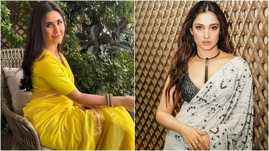 Katrina Kaif and Tamannaah Bhatia dropped pictures of their gorgeous saree looks on Instagram recently and served the perfect festive fashion fix for your wardrobes. Their six yards look gorgeous and could be a killer addition to your wardrobe for attending parties and puja at home. While Katrina chose a bright yellow-coloured silk number for the photos, Tamannaah stunned in a black and white printed chiffon saree. Scroll through to see what the divas wore. (Instagram)