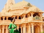 Kangana Ranaut poses outside the Somnath Temple in Gujarat. She was on a Gujarat trip after the release of her film Tejas. She will now be seen as Indira Gandhi in her directorial, The Emergency. 