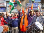 Members of Rashtriya Bajrang Dal after the Supreme Court's verdict upholding the Centre's decision to abrogate Article 370 of the Constitution in Jammu.(PTI)