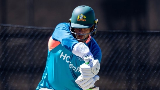 Australia's Usman Khawaja attends a training session ahead of the three-match Test cricket series against Pakistan at Perth Stadium(AFP)