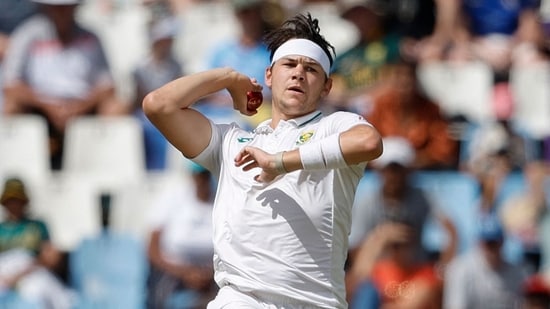 South Africa's Gerald Coetzee delivers a ball during the third day of the first cricket Test match between South Africa and India at SuperSport Park in Centurion(AFP)