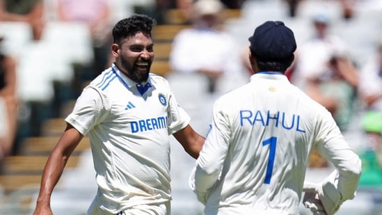 India's Mohammed Siraj celebrates after taking the wicket of South Africa's David Bedingham(REUTERS)