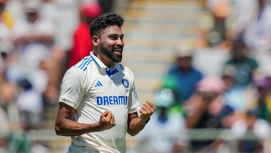 Mohammed Siraj celebrates a wicket on the first day of the second Test cricket match between India and South Africa, at the Newlands Cricket Ground, in Cape Town(PTI)