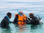 Prime Minister Narendra Modi went snorkelling to explore the undersea life during his recent visit to Laskhadweep islands.(Twitter/@narendramodi)
