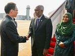 Maldives President Mohamed Muizzu and First Lady Sajidha Mohamed arrived in China on Monday for a five-day state visit. The visit occurs amid a diplomatic dispute with India. (The President's Office, Maldives)