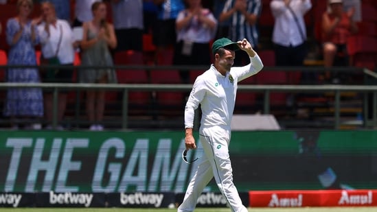 South Africa's Dean Elgar walks onto the field during his last test match (REUTERS)