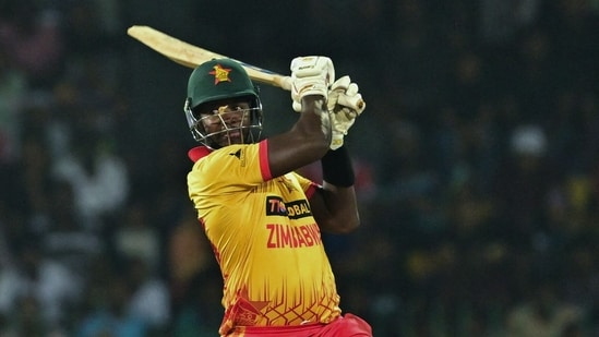 Zimbabwe's Luke Jongwe plays a shot during the second Twenty20 international vs Sri Lanka(AFP)