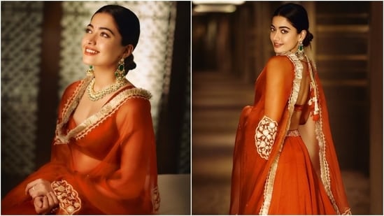 Rashmika Mandanna has a steal-worthy collection of traditional silhouettes in her closet. One look at her past sartorial choices and one would know that the Animal actor has a knack for choosing the most stunning and elegant ethnic looks - from silk sarees to embroidered chiffon drapes and heavily embellished lehengas. Her most recent photoshoot in a terracotta-toned lehenga with dori work is another addition to our favourites list. Check out the pictures inside. (Instagram)