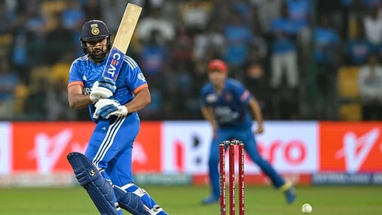 India's captain Rohit Sharma plays a shot during the super over of third and final Twenty20 international cricket match between India and Afghanistan(AFP)