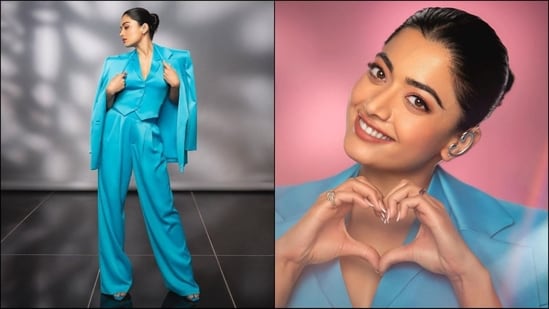 Rashmika Mandanna is proving her fashion finesse with her back-to-back head-turning looks. The Animal actress is a total stunner who keeps hitting the fashion targets like a pro. Whether it's a sartorial saree or a chic jumpsuit, the stylish diva can rock any look to perfection. Rashmika is quite active on social media and her glamorous Insta-diaries are a treasure trove of fashion inspiration for all her followers. Her latest look is all about sass and boss babe vibes as she dazzles in a cyan pantsuit and brightens up our Wednesday. Let's take some style notes from the diva.(Instagram/@rashmika_mandanna)
